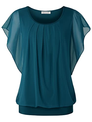 BAISHENGGT Women's Summer Batwing Short Sleeve Mesh Shirts Blouses