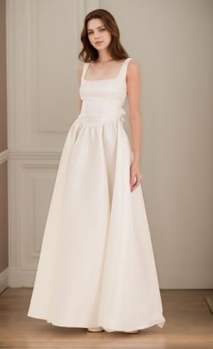 Long Satin Prom Dresses for Teens 2025 Square Neck Corset Formal Ball Gown A Line Evening Dress with Bow S022