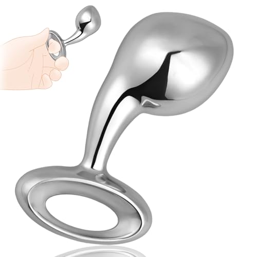 Romi Stainless Steel Anal Plug Anus Stretcher Butt Plug with Ring Handle Prostate Massager G-spot Stimulation Adult Sex Toys for Men Women Couple Beginner (L)