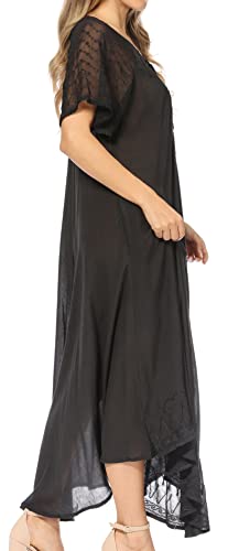 Image of Sakkas Egan Long Embroidered Caftan Dress /Cover Up with Embroidered Cap Sleeves