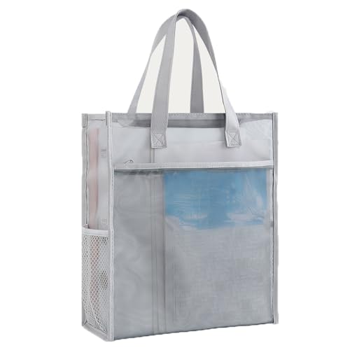 MiniMoodA4サイズ メッシュバッグ, 2層式書類ケース, ファスナー付き, 35×31×12cm, パープル (グレー)