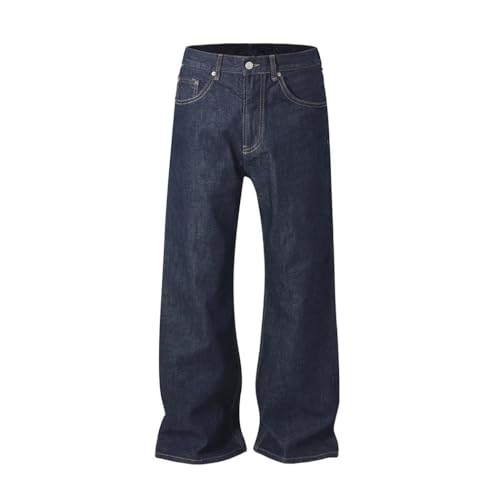 Men’s Spliced Washed Denim Jeans, Retro Street Style, Loose Fit, Wide Leg Distressed Trousers2