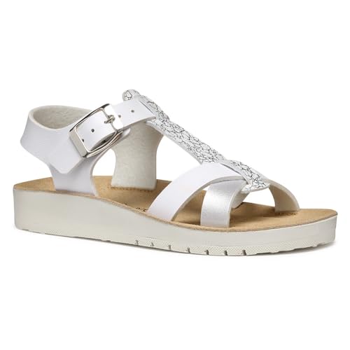 Geox - J SANDAL COSTAREI GI, Sandalia Niñas, White/Silver,