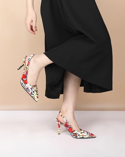 Image of SAMMITOP Women Slingback Heels Stilettos Closed Pointed Toe High Heel Silver Beaded Pumps Comfortable 3.5 Inch High Heels for Women Dressy Shoes