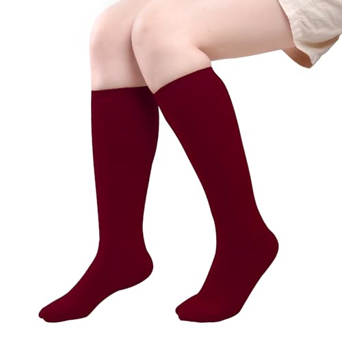 Topbuti 3 Pairs Cotton Knee High Tube Socks School Uniform Athletic Sports Socks Baseball Soccer Socks for Girls and Boys (Wine Red) - Thumbnail 4