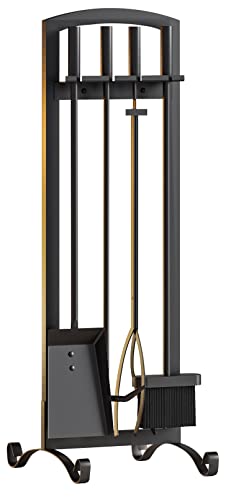 Kingson 5 Pcs Fireplace Tools Set Handcrafted Holder Outdoor Fire Pit Sets Indoor Fireplace Tools Shovel Tongs Brush Poker Wood Stove Accessories Kit-Black - Thumbnail 7