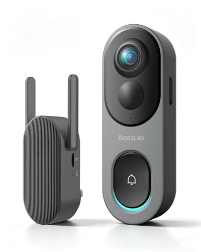 BOTSLAB 5MP Wireless Video Doorbell Camera,180° Head-to-Toe View, AI Motion Detection, VR Mode, Battery or Wired Powered, Easy Installation, Weatherproof, No Monthly Fee, 2.4GHz WiFi