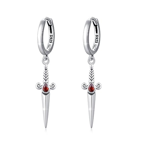 Pendientes de espada en plata de ley 925 auténtica y diseño gótico elegante