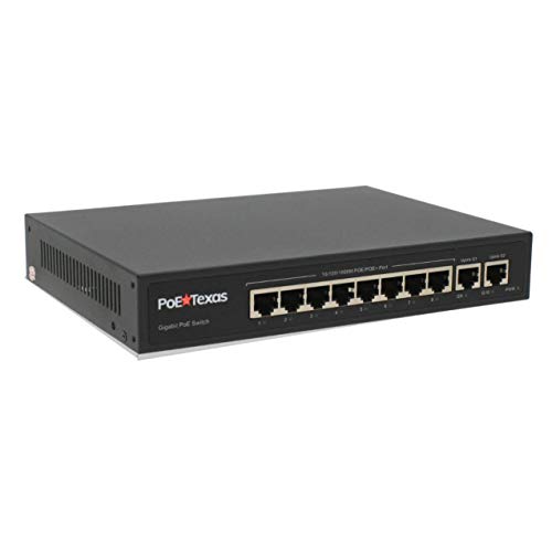 Image of PoE Texas 8 Port PoE Switch - 802.3af /at Power Over Ethernet with 8 PoE+ Ports, 2 LAN Uplink, VLAN & Extender - 120W High Speed Unmanaged Wired Network Switch - Security Camera, Video & More