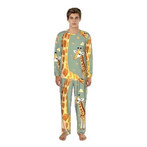 Pyjama homme manches longues motif girafe sauvage, le cadeau de détente idéal
