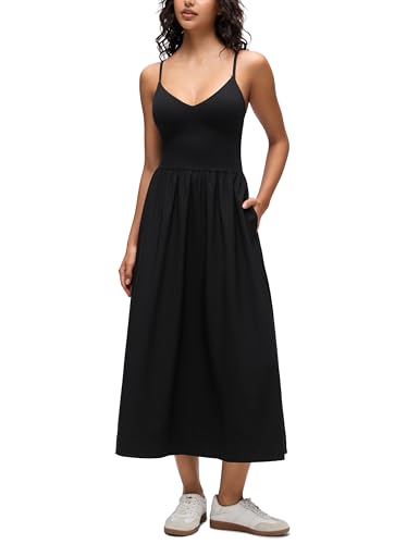CRZ YOGA V Neck Maxi Tank Dress for Women - Adjustable Straps