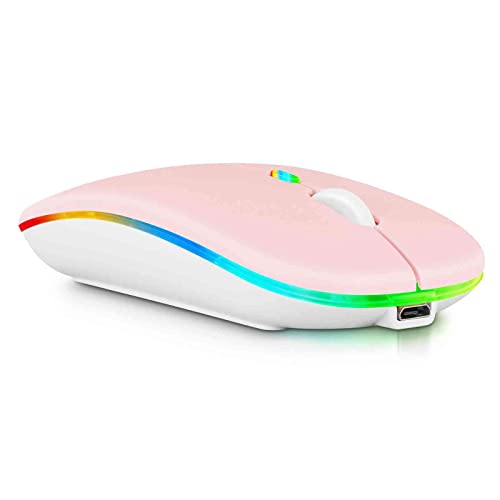 Image of UrbanX 2.4GHz & Bluetooth Mouse, Rechargeable Wireless Mouse for Samsung Galaxy Tab A 7.0 (2016) Bluetooth Wireless Mouse for Laptop /PC /Mac /Computer /Tablet /Android RGB LED Baby Pink