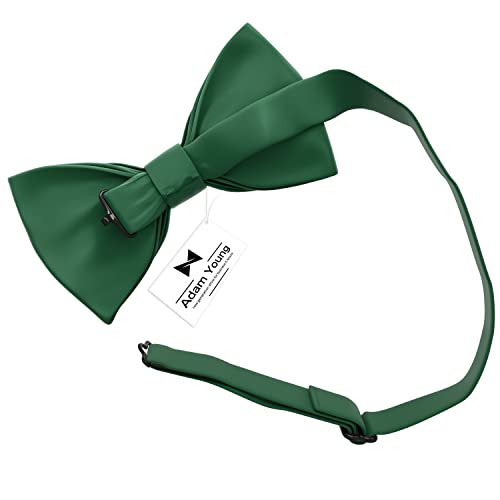 Image of Adam Young Men's Bow Ties with Handkerchief & Cufflinks Pre-Tied Style Formal Satin Classic Bowtie for Tuxedo Faux Silk
