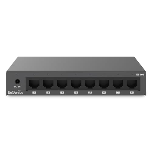 EnGenius 8-Port Gigabit Unmanaged Switch (ES108) | 5X GE Ports high-Speed Connections | Plug and Play | fanless Silent Operation | IEEE 802.3az Energy Effiecient