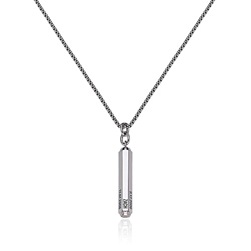 Handmade - Personalized 3D Engraved Hexagon Bar Necklace - Custom Gift For Men, Him - Dainty Jewelry With Inscription For Father's Day, Christmas (Stainless Steel)