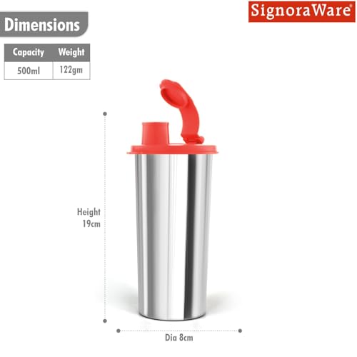 Image of SignoraWare Stylish Stainless steel Sipper | Modern Look | freezer safe | Lightweight and Portable | Gym or Sports Events | Outdoor Activities | Perfect for Schools & Offices (500ml | Red)