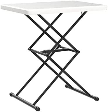 Living and More 28inch Height-Adjustable Personal Table, TV Tray, Portable Dinner Table, Multi-Purpose, Lightweight, No Assembly, Easy Fold and Storage, White