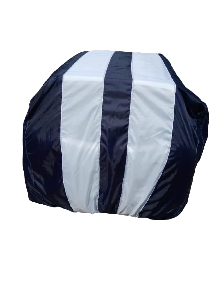 Image of Waterproof Car Body Cover Compatible with Mahindra Bolero Camper 2WD PS BS3 with Triple Threads Stitches in White and Blue