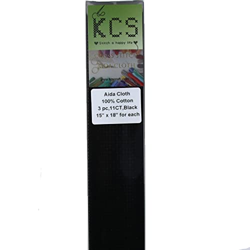 Image of KCS 3 pc of 15 inch x 18 inch Counted Cross Stitch Cotton Aida Cloth Needlework Fabric Box,11CT,Black