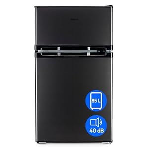 MEDION mini-koelvriescombinatie (85 liter, 61 liter koelruimte, 24 liter vriesruimte, vrijstaand, 40 dB, transparante groentelade, deurscharnieren kunnen worden verwisseld, MD 37689) grijs