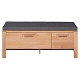 Generisch Garderobenbank - 120 x 40 cm - 1 Klappe - 1 Tür - Kernbuche teilmassiv - mit Kissen