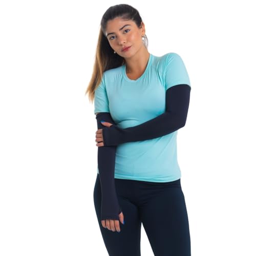 Par Manguito mangote com Dedo Proteção solar UV50+ Corrida Fitness Academia Unissex (Preto, P)