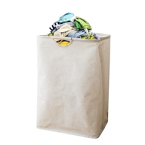 Jorunb Bamboo Laundry Hamper Sorter Cart, Portable and Collapsible Folding Clothes Laundry Basket Storage with Removable Liner Bag, Bamboo Laundry Organizer Cabinet for Bathroom (White Cloth)