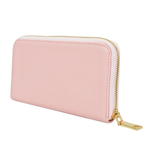 Women's Bow Front PU Leather Zip Around Wallet, Pink3