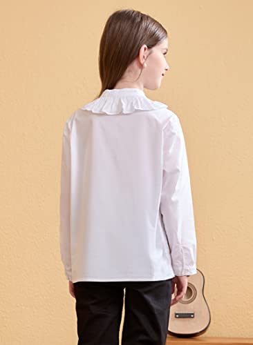 maoo garden Girls Long Sleeve Blouse Ruffle Cotton Button Down Uniform Dress Shirts2