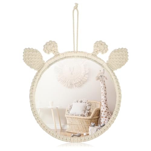 Image of Geetery Boho Hanging Wall Mirror Mirrors for Room Decor Natural Mirror Wall Art Boho Ornament for Bedroom Living Room Room Decor (Giraffe)