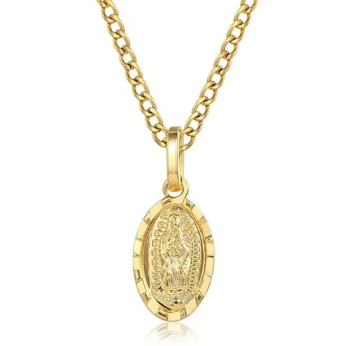 18K Yellow Gold virgen de guadalupe necklace Religious Jewelry Our Lady Virgin Mary Pendant Necklaces for Charms Women Men Accessories Chains Vintage Colar Medalla De la Virgen Milagrosa Virgencita3