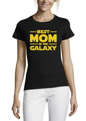 T-shirt noir femme col rond en coton Best Mom in The Galaxy
