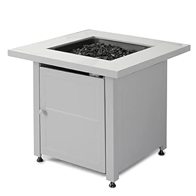 Endless Summer 30 Inch Square Outdoor 50,000 BTU LP Gas Fire Pit Table with Steel Mantel, Slate Finish, and Black Fire Glass, Gray