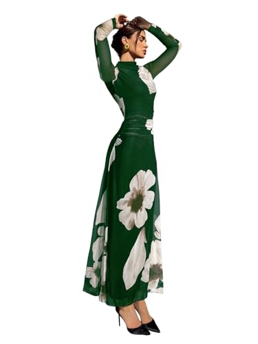 Image of Verdusa Women's Floral Wedding Guest Dress Long Sleeve Mesh Slimming Cocktail Vacation Maxi Dresses