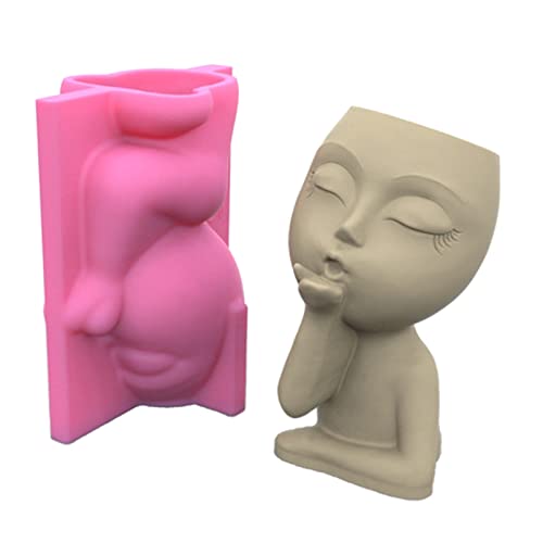Human Face for Doll Face Silicone Mold Succulent Flowerpot Clay Cement Plaster Molds Home Garden Flower Pots Mou Silicone, Approx.4x7x10cm/1.57x2.75x3.93in, Pink