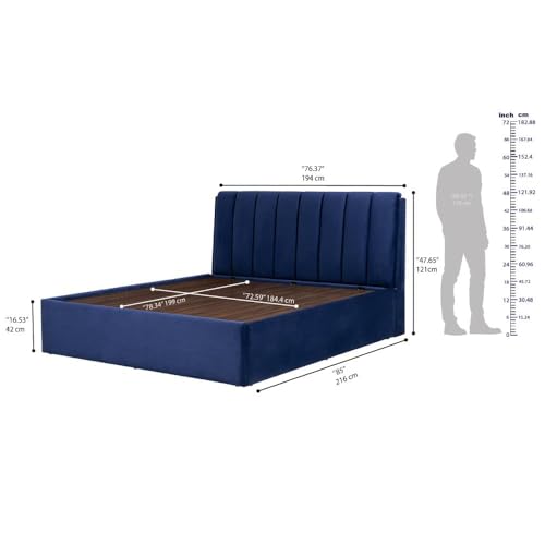Image of Wakefit Bed | King (78 X 72) Solid Wood Bed, Upholstered, Hydraulic Storage, 3 Year Warranty - Antho - Velvet Blue