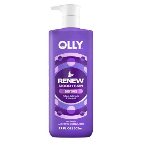 OLLY Renew Body Wash with Vitamin D, Retinol & Botanicals – Nourishing Cleanser for Skin Barrier Repair, Deep Hydration, Jasmine Bergamot Scent, 17oz