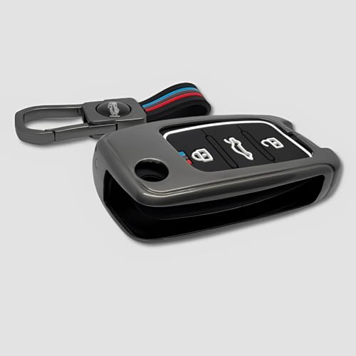 Image of BKN Premium Metal Silicon Key Cover & Full Protection Compatible with Volkswagen Polo, Vento, Jetta, Ameo, Passat and Skoda Rapid (3 Button Flip Key)