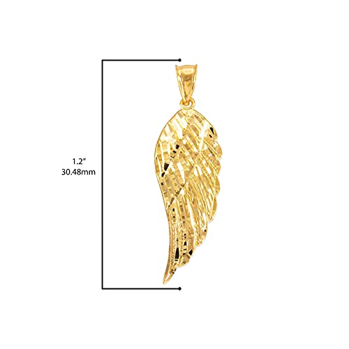 Religious Jewelry 14K Yellow Gold Dangling 1-1/5" Angel Wing Charm Pendant Necklace with Rolo Chain - Your Choice of Chain Lengths3