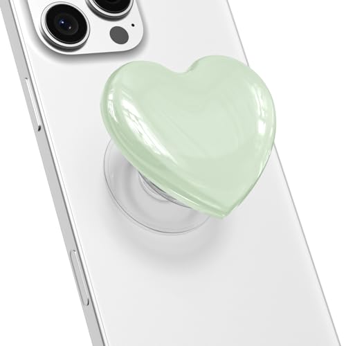 Svanove Heart Adhesive Phone Grip Holder Cute Collapsible Glass Stick Phone Grip Stand Expanding Kickstand for iPhone Samsung 3D Crystal Pretty Bling Glitter Love Sticky Grips Light Green