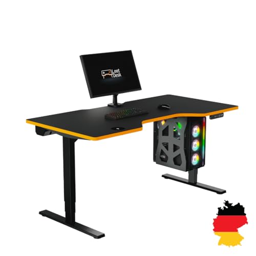 LeetDesk Dark Gaming Table in Black Orange - Electric Height-Adjustable Desk - Computer Desk - Ergonomic - Minimalist - 160 x 80 cm - Cockpit LeetDesk Dark Gaming Table in Black Orange - Electric Height-Adjustable Desk - Computer Desk - Ergonomic - Minimalist - 160 x 80 cm - Cockpit