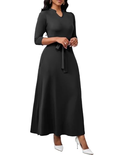 Image of BubFee Maxi Dresses for Women Semi Formal Long Dress 3 /4 Sleeve Casual A-line Church Dresses with Pockets