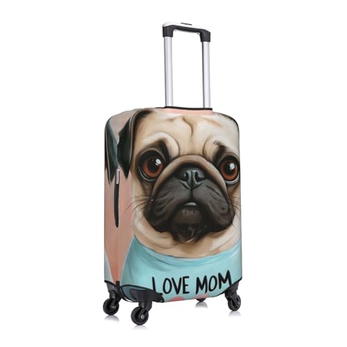 Pug Love Mom Heart Luggage Cover Elastic Washable Protector Anti-Scratch Travel Suitcase Covers With Concealed Zipper For 18-32 Inch Luggage X-Large3