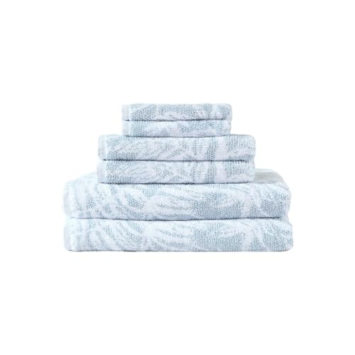 Tommy Bahama - Bathroom Towel Set Soft & Absorbent 100% Yarn-Dyed Cotton Terry Towels Coastal Bath Towel Set (Art of Palms Blue 6 Piece)