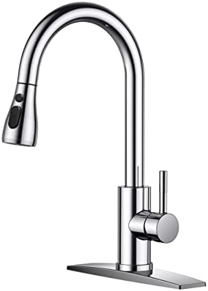 FORIOUS Kitchen Faucet with Pull Down Sprayer Chrome, High Arc Single Handle Kitchen Sink Faucet with Deck Plate, Commercial Modern rv Stainless Steel Kitchen Faucets, Grifos De Cocina