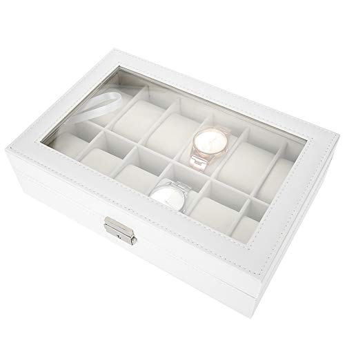 💓Regalo RomÁntico💓joyero blanco con,Organizador de relojes Caja de presentación de relojes, Soporte de reloj de pulsera, Estuche de reloj, Estuche de exhibición de reloj de 12 re Cover