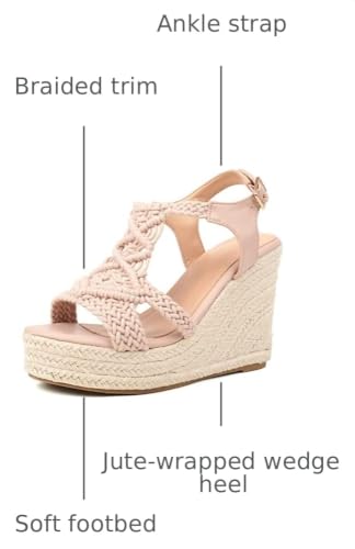 Image of Women's Woven Espadrille Wedge Sandals Bohemian Braided Open Toe Summer Shoes with Adjustable Strap 3.9 inch Platform Heel for Wide Feet, Comfortable Walking
