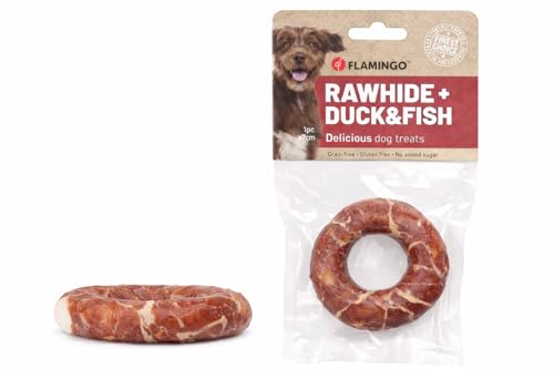 snack per cani - bastoncini per cani - R'Hide anello con anatra e merluzzo - 45 g - Ø 7 cm - senza glutine - senza cereali - senza zuccheri aggiunti