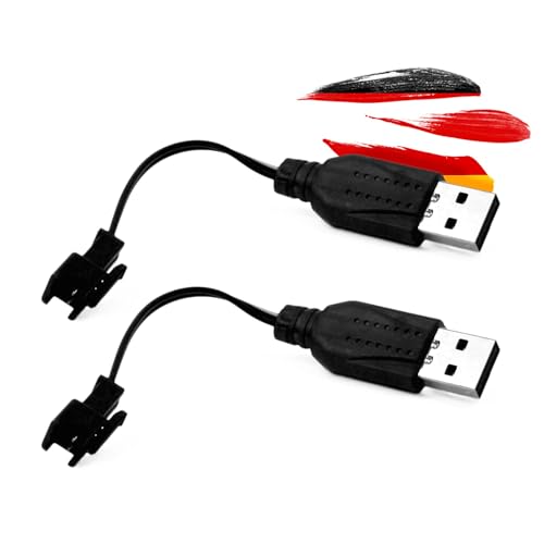 2 Stück USB-Ladekabel 3.7V 500-mAh SM-2P Stecker 13cm Länge, Schnellladung, LED-Anzeige f. Li-Ion, Ni-MH, Li-Po Akku, RC Fahrzeug, Auto, Drohne, Bagger, Beleuchtung, Spielzeug, Elektrogeräte, Werkzeug