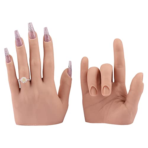 Knowu Realistische Nagelpraxis Trainingshand für Acrylnägel, Nagel Hand Übungsmodell, Weiche Silikon Maneyme Hand, flexible biegbare Nagelpraxis gefälschte Hand für Nagelkunst Praktisches Werkzeug Cover